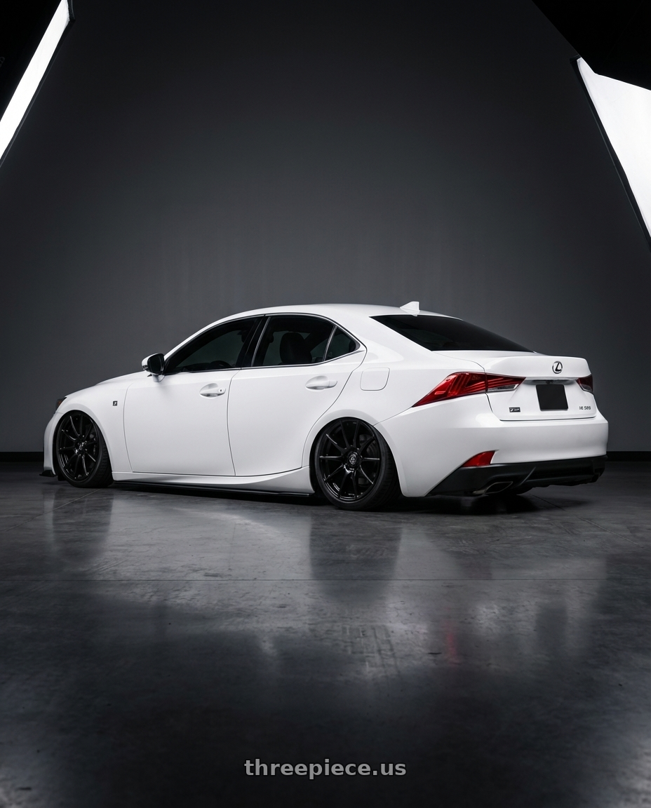 2018 Lexus IS 350 F Sport with Forgestar CF10 5x114.3 19x9 +35 Gloss Black wheels rear three quarter view slight stretch tires