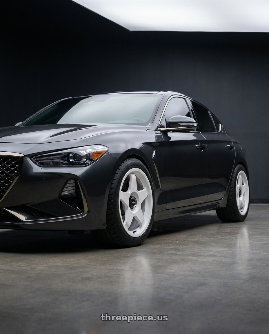 2019 Genesis G70 with fifteen52 CHICANE 4x100 / 4x108 17x7.5 +42 RALLY WHITE (GLOSS WHITE) wheels