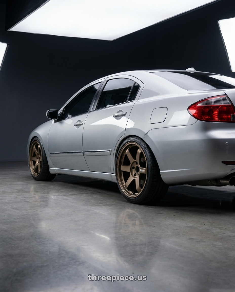 2006 mitsubishi galant grunder with Volk Racing TE37 Ultra M Spec 5x112 19x9.5+23 19x10.5+35 Bronze Almite Toyota Supra MK5 Spec wheels rear three quarter view slight stretch tires