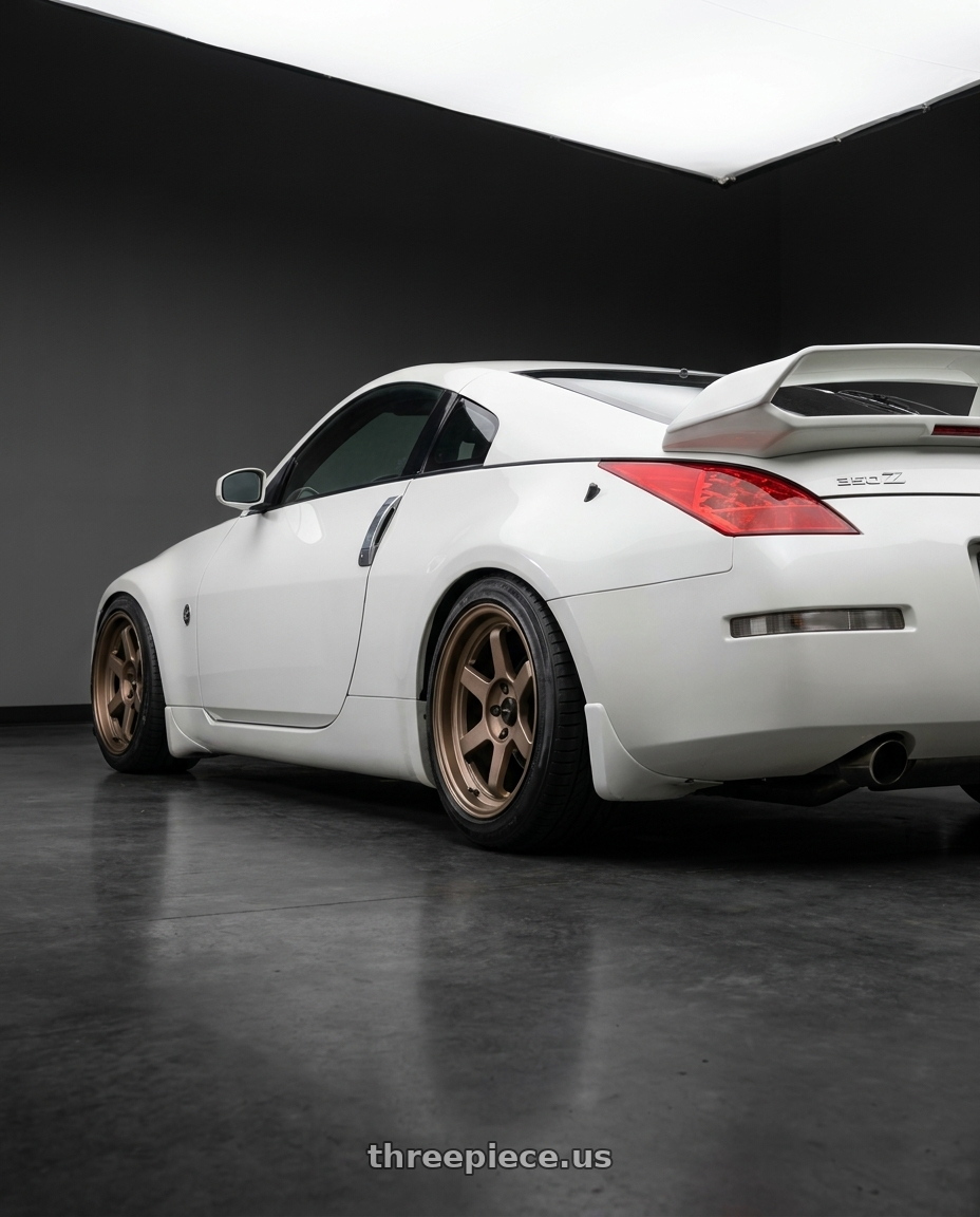 2007 nissan 350z with Vors TR7 4x108 15x8  +0 Bronze wheels rear three quarter view slight stretch tires