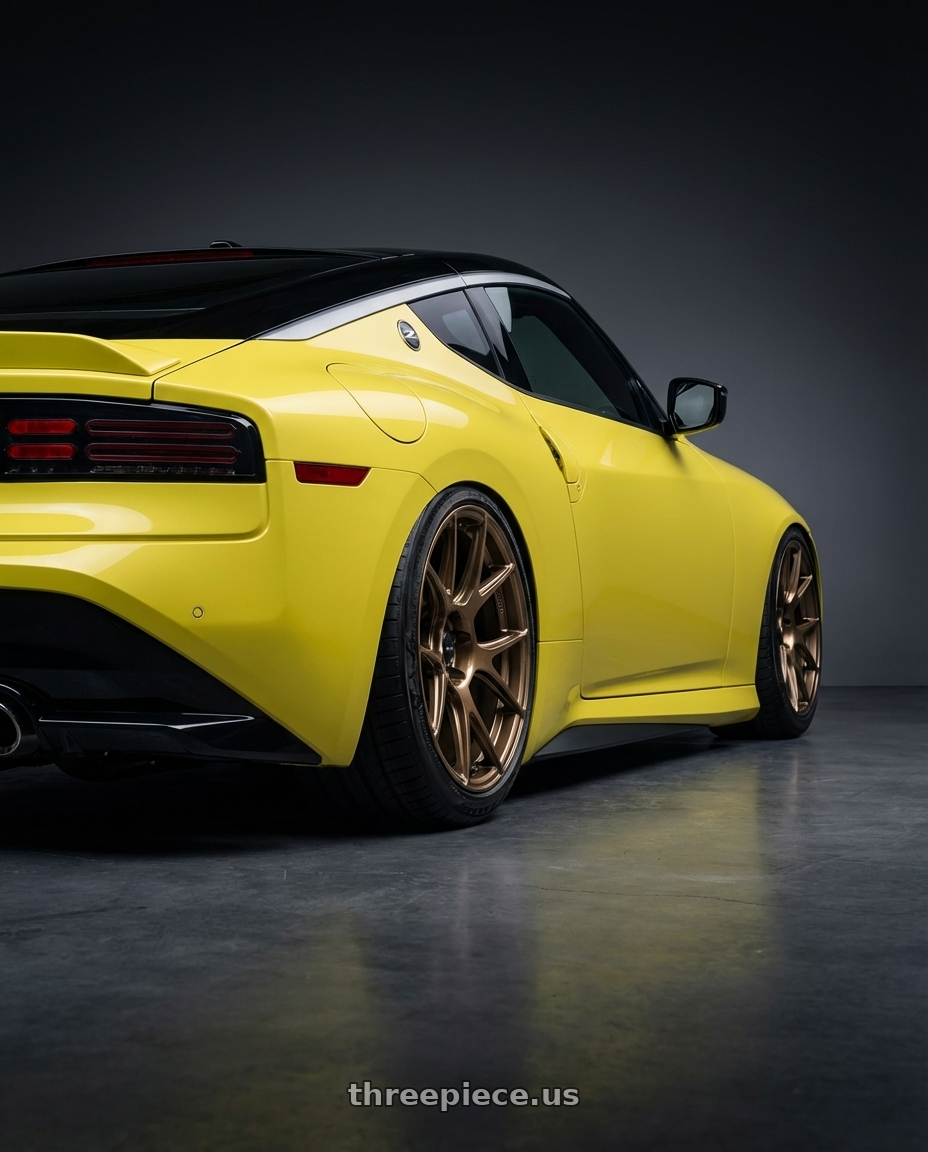 2024 Nissan Z with Konig Ampliform 5x114.3 19x9.5+25 Gloss Bronze wheels rear three quarter view slight stretch tires