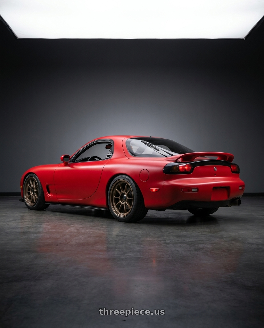 1993 Mazda rx7  with Konig Hypergram 5x114.3 18x9.5+25 Race Bronze wheels rear three quarter view square tires