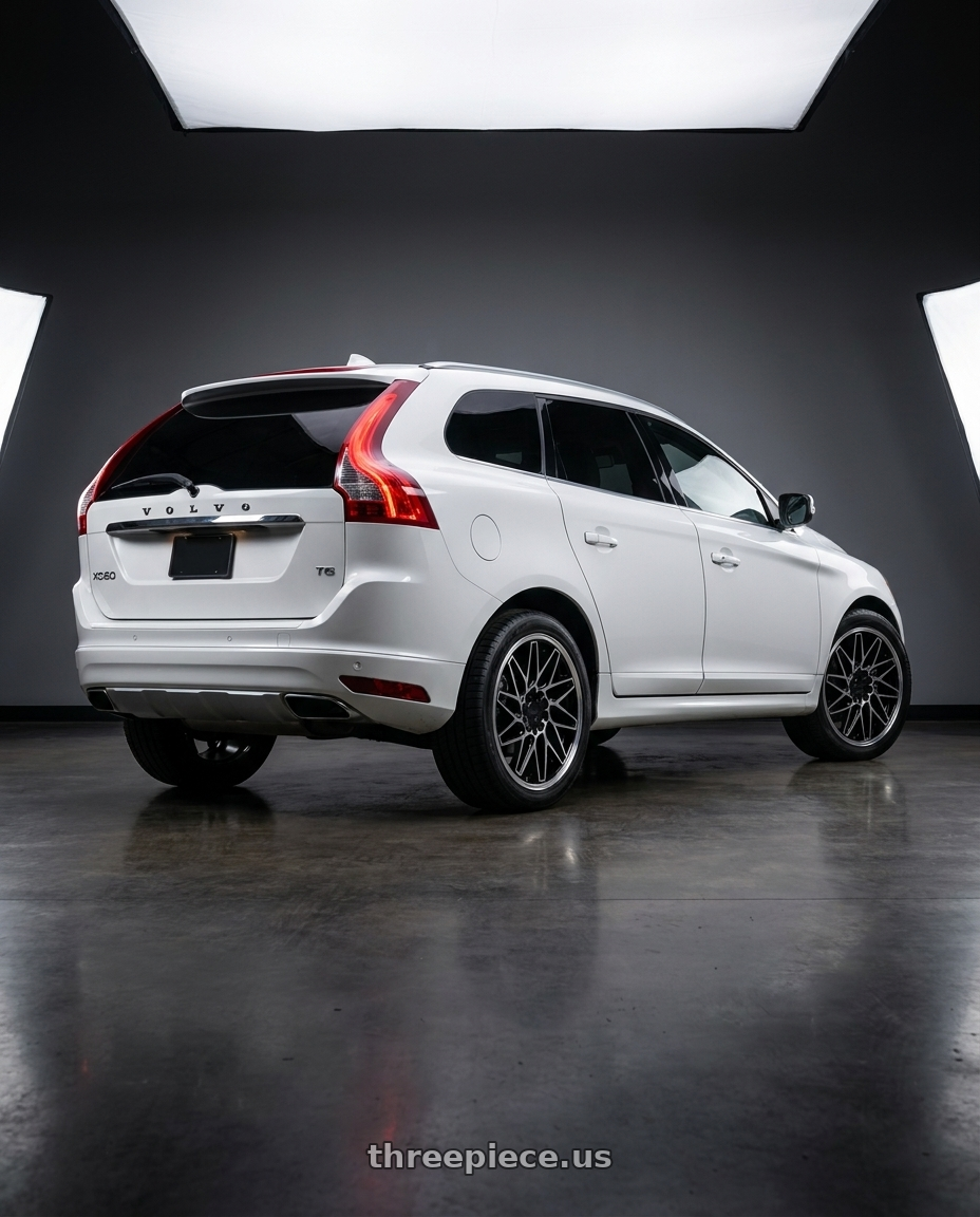 2013 Volvo XC60 T6 with KATANA RACING KR09 5x108/5x114.3 18x8 +40 Glossy Black Machined Face wheels rear three quarter view square tires