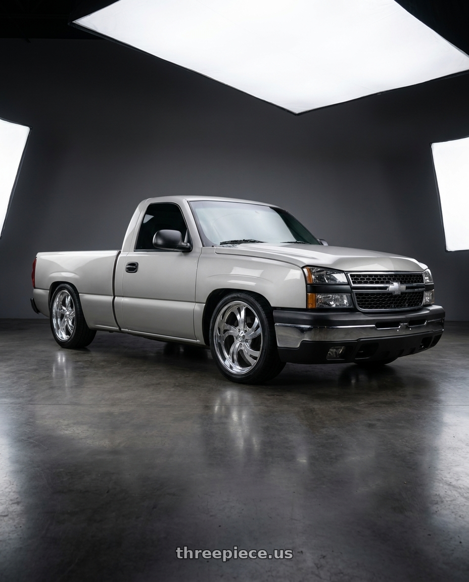 2006 chevy Silverado 1500 with US Mag 1PC KOMPRESSOR 5 5x127 20x8 +1 Polished wheels