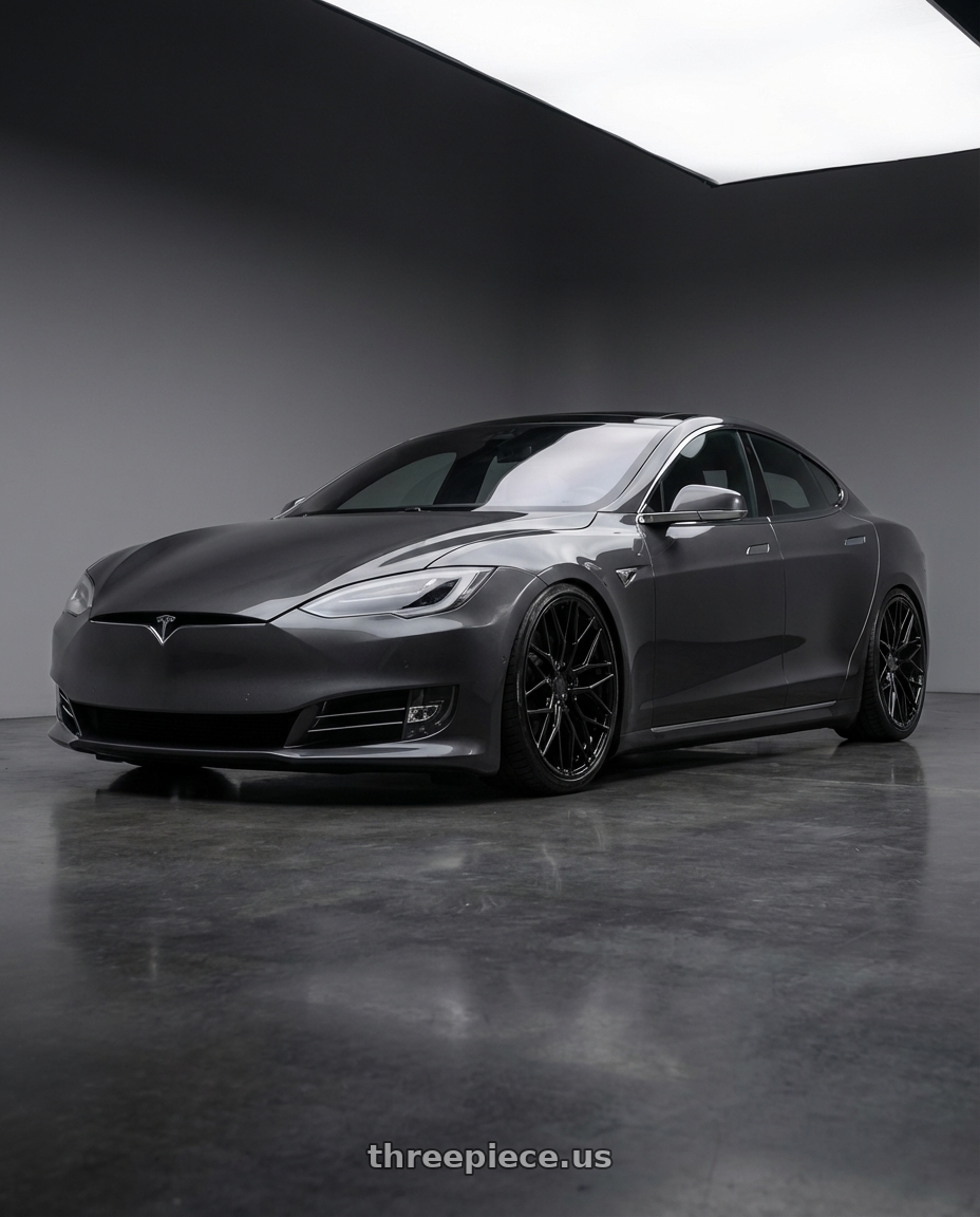 2018 Tesla Model S with Avant Garde Wheels M520R 5X120 21x12 +52 Gloss Black wheels