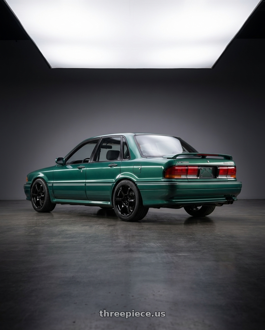 1990 Galant Vr4 with Advan RGIII 4x100 18x7.0+42 Gloss Black wheels rear three quarter view square tires
