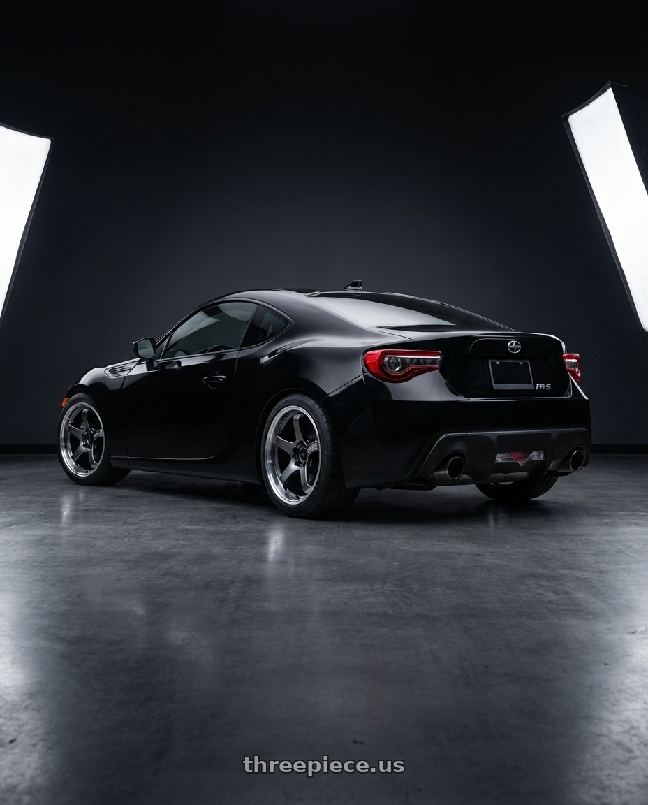 2015 Scion FR-S with Advan Racing GT BEYOND 5x100 18x9.5 +45 MACHINING & HYPER PLATINUM BLACK wheels rear three quarter view meaty tires