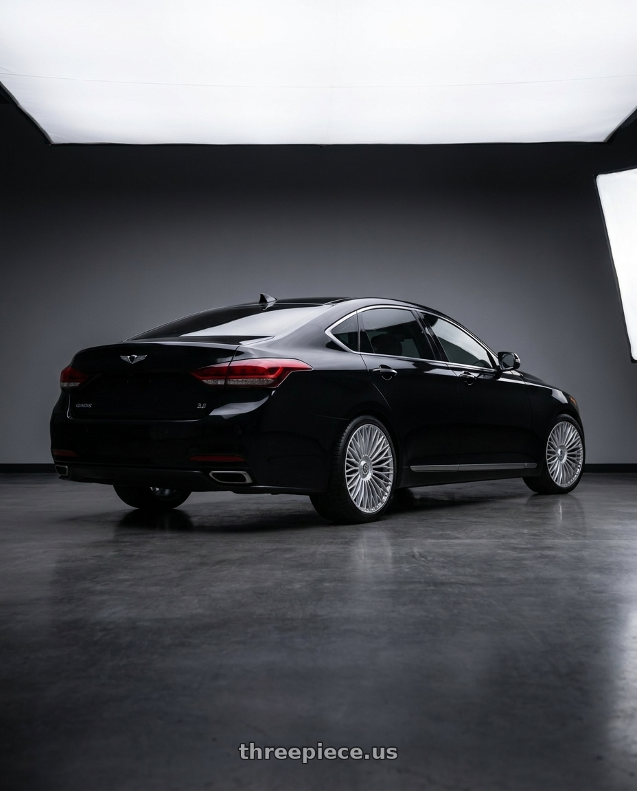2016 hyundai genesis 3 8 with TIS Motorsports 507S 5x114.3/5X120 18x8 +35 Gloss Silver wheels rear three quarter view square tires