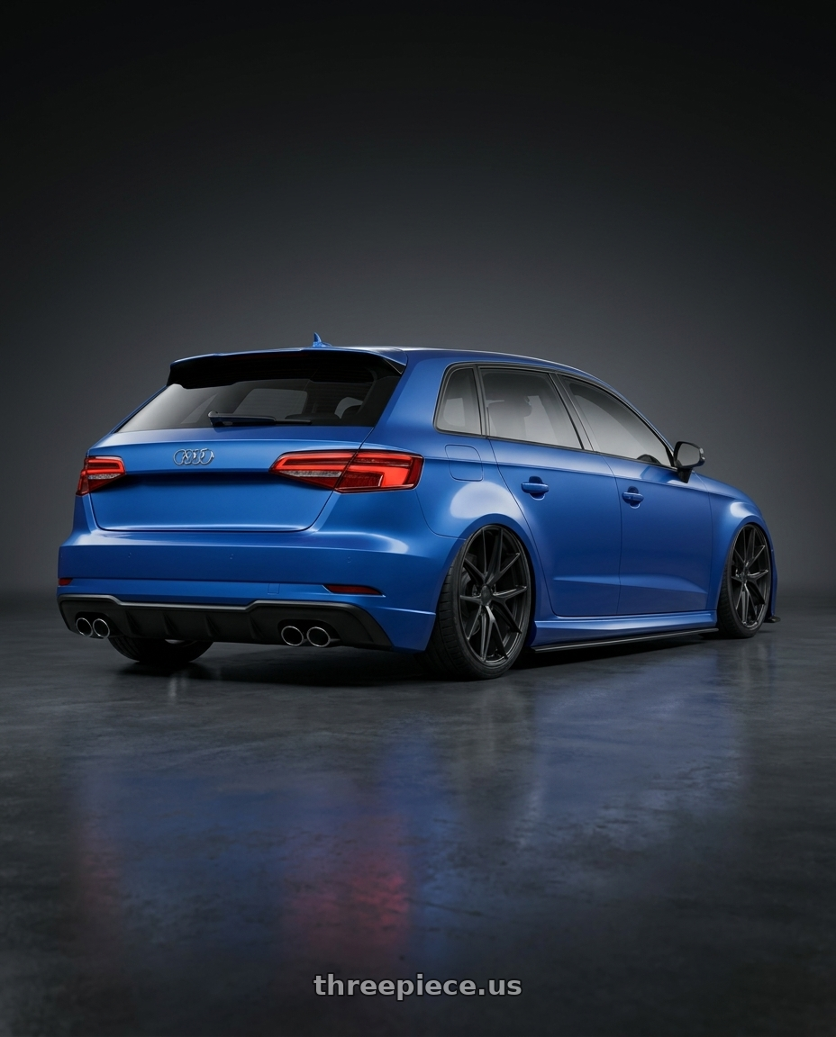 2019 Audi S3 8V with Niche 1PC M117 MISANO 5X112 18X8 +30 MATTE BLACK wheels rear three quarter view slight stretch tires