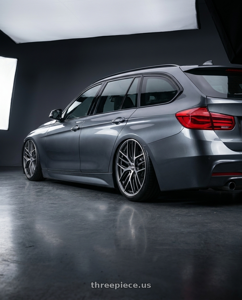 2016 BMW 3 Series F30 with BBS CC-R 5x120 19x9.0+26 Graphite w/ Diamond Cut Face wheels rear three quarter view slight stretch tires