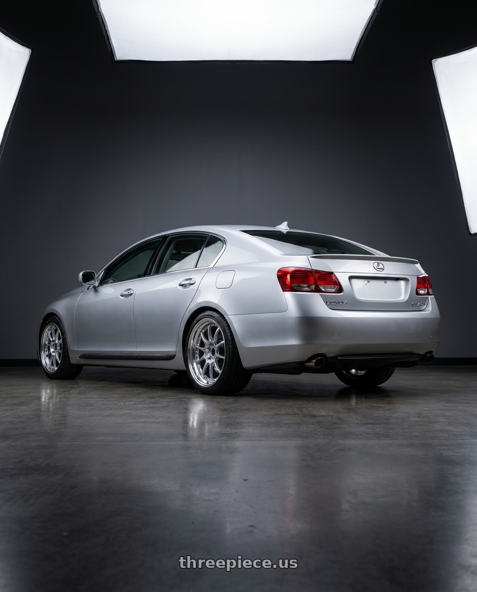 2006 Lexus gs300 with SSR Professor SP5 5X100 18X8.5+37 HP Disk High Bright Silver wheels rear three quarter view square tires