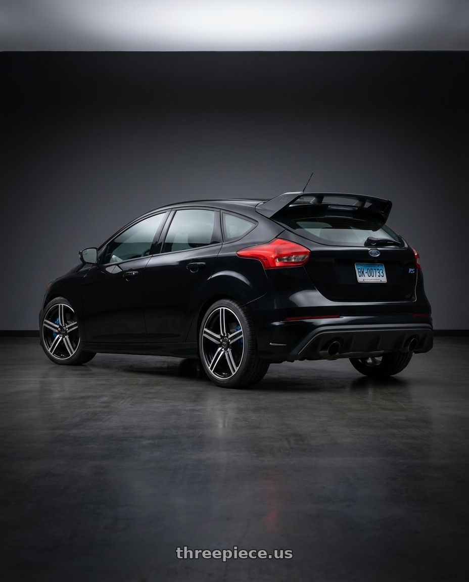 2017 ford focus rs with V�xx Como 5x108/5x114.3 18x8+45 Gloss Black Mach Face wheels rear three quarter view square tires