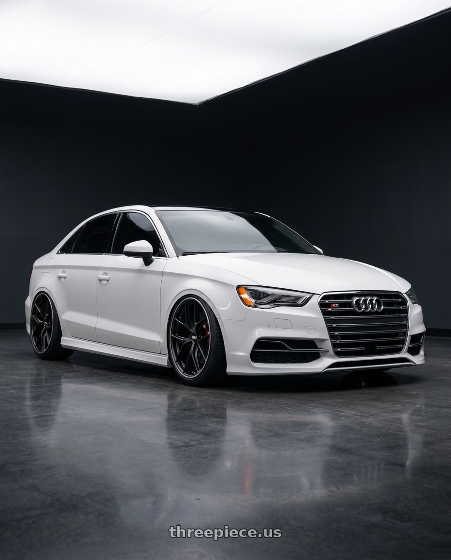 2015 Audi S3 with BBS CC-R 5x112 20x10.5+34 Satin Black wheels front three quarter view lowered stance