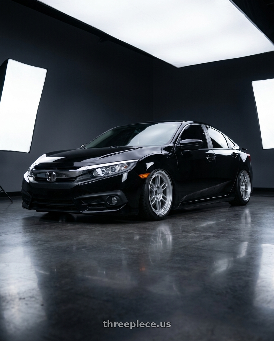 2016 Honda Civic with Enkei RPF1 5x114.3 18x9+35 Silver wheels