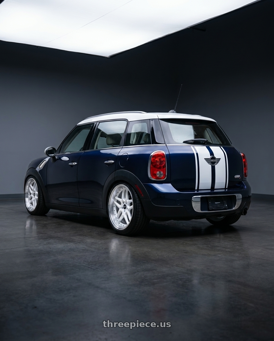 2012 Mini Countryman with ESR Wheels CS SERIES CS15 5x108 19x10.5 +22 Gloss White wheels rear three quarter view slight stretch tires