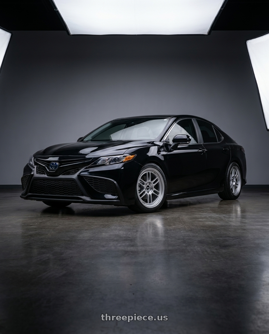2021 Toyota Camry Hybrid LE with Enkei RPF1 5x114.3 18x9+35 Silver wheels