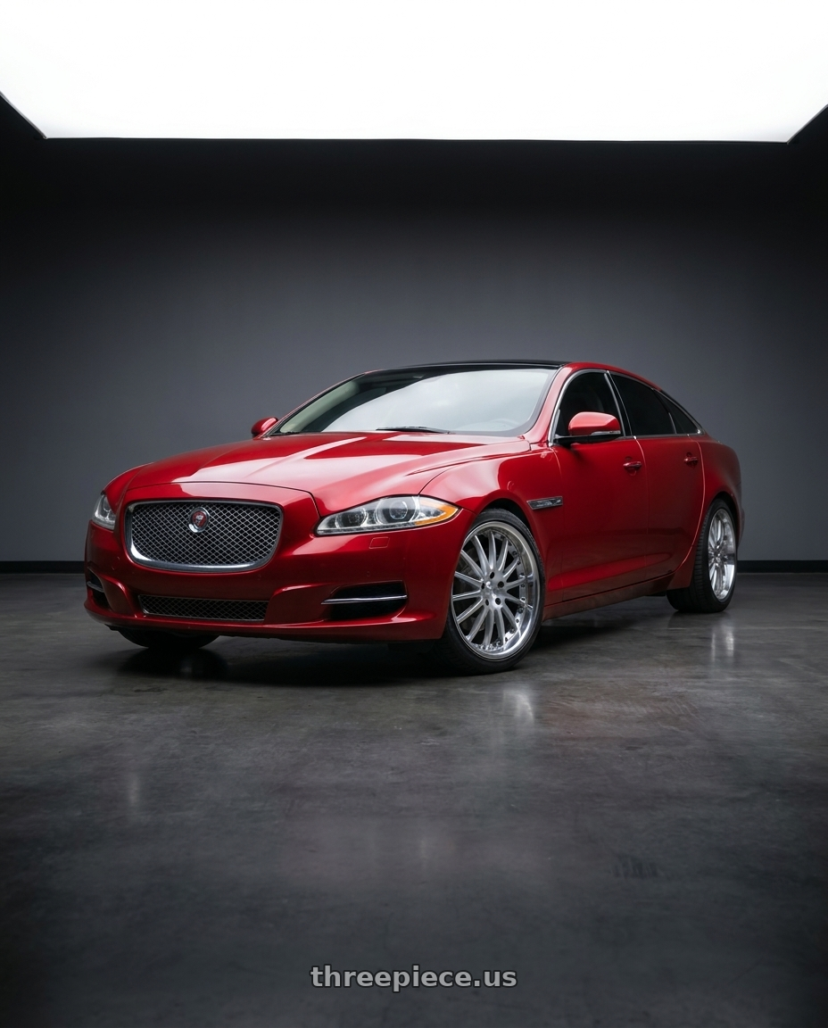 2014 jaguar xjl red with Coventry WHITLEY 5X108 20X10 +25 HYPER SILVER W/ MIRROR CUT LIP wheels