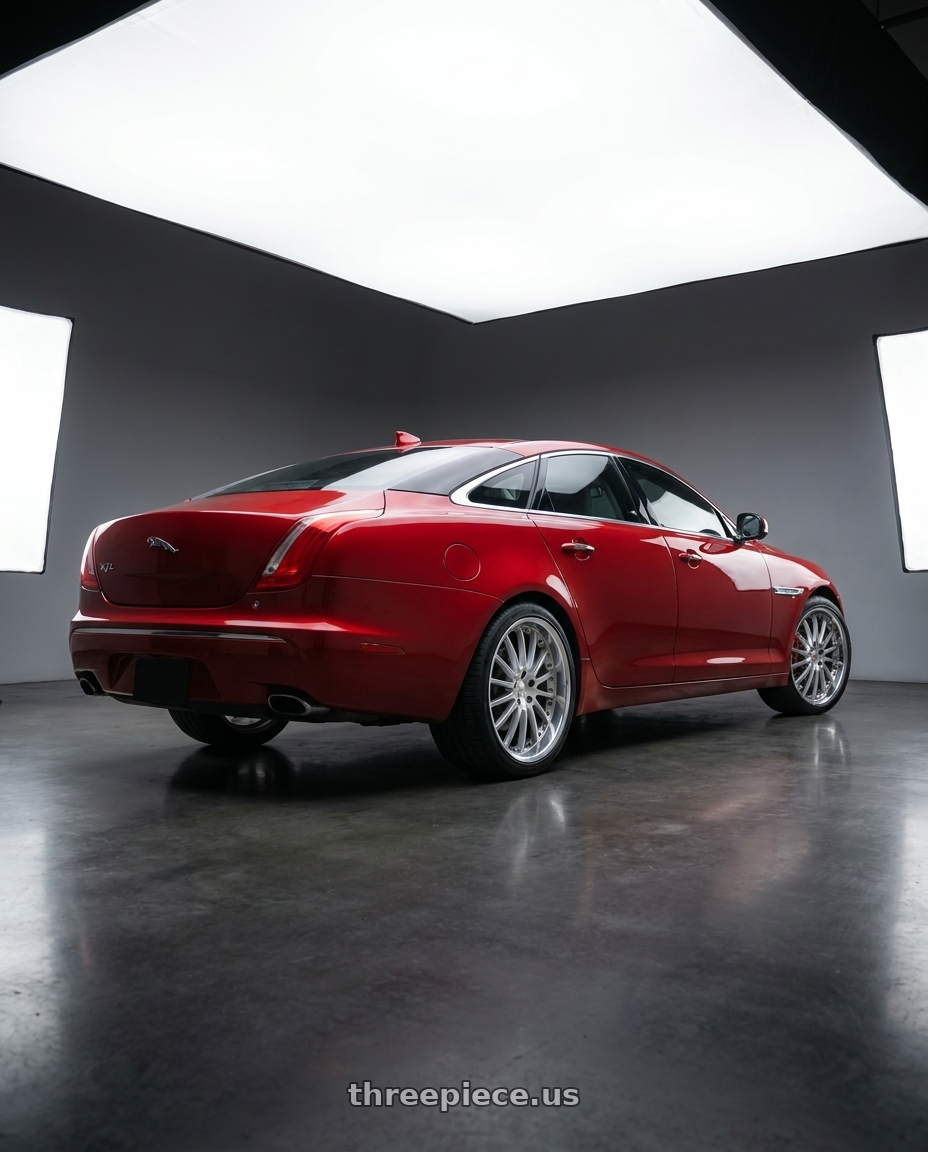 2014 jaguar xjl red with Coventry WHITLEY 5X108 20X10 +25 HYPER SILVER W/ MIRROR CUT LIP wheels rear three quarter view square tires