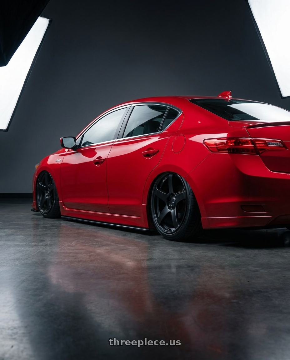 2012 Acura ILX with Ssr Gtv01 5x114.3 17x7+42  FLAT BLACK wheels rear three quarter view slight stretch tires