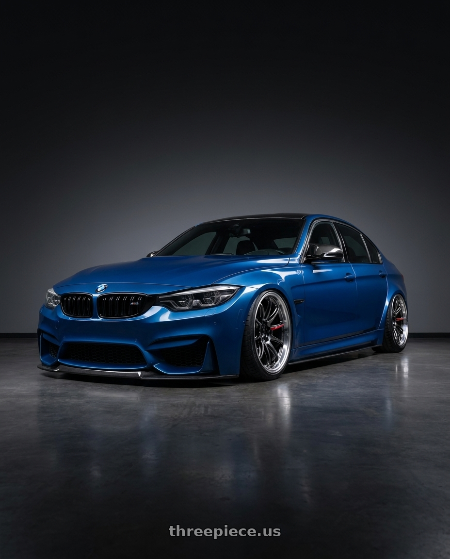 2018 BMW M3 Comp Avus with Work Emotion Zr10 5x120 19x9.5 +23 Glim Black Diamond Rim cut wheels