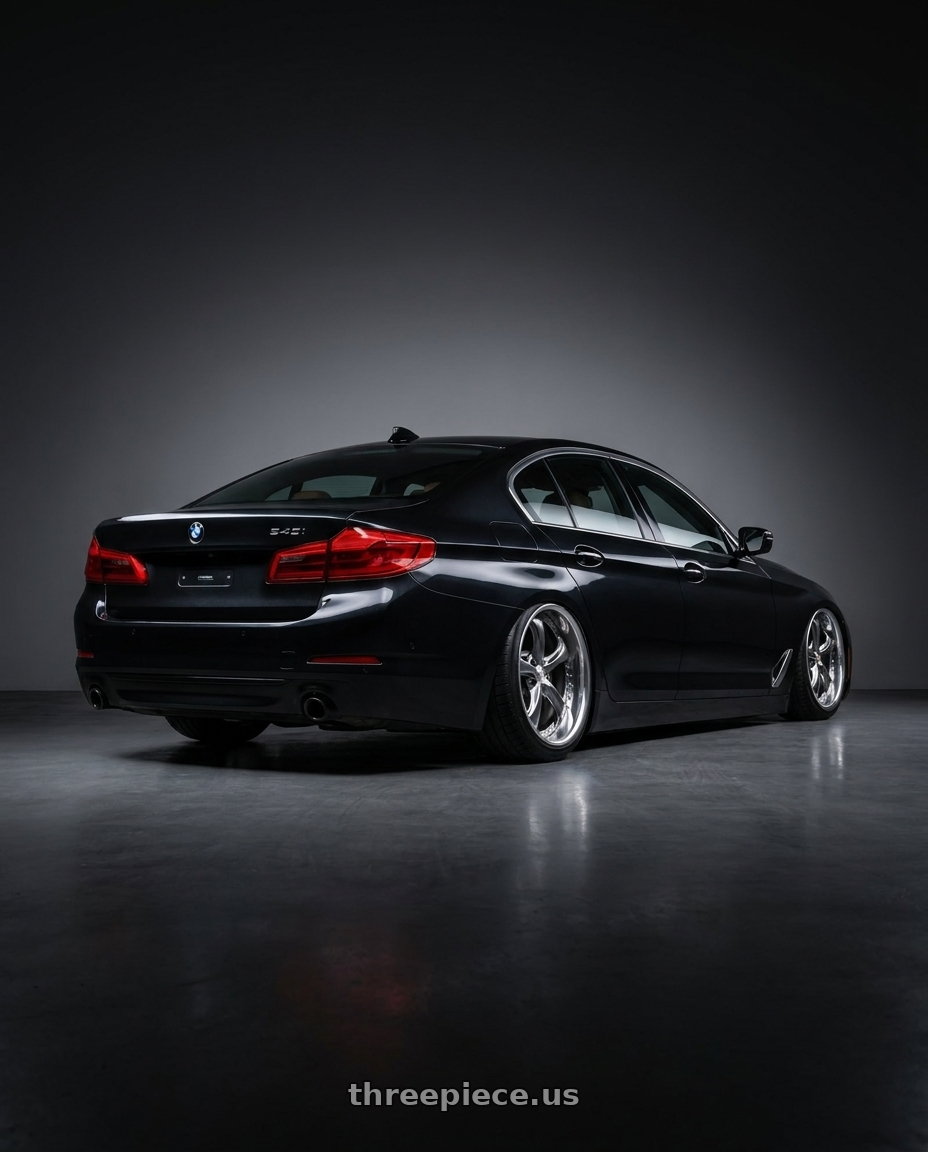 2017 BMW 540i Base with Work Wheels VS-KF 5x112 19x9.5+39 Brilliant Silver Black R Disk FULL REVERSE wheels rear three quarter view square tires