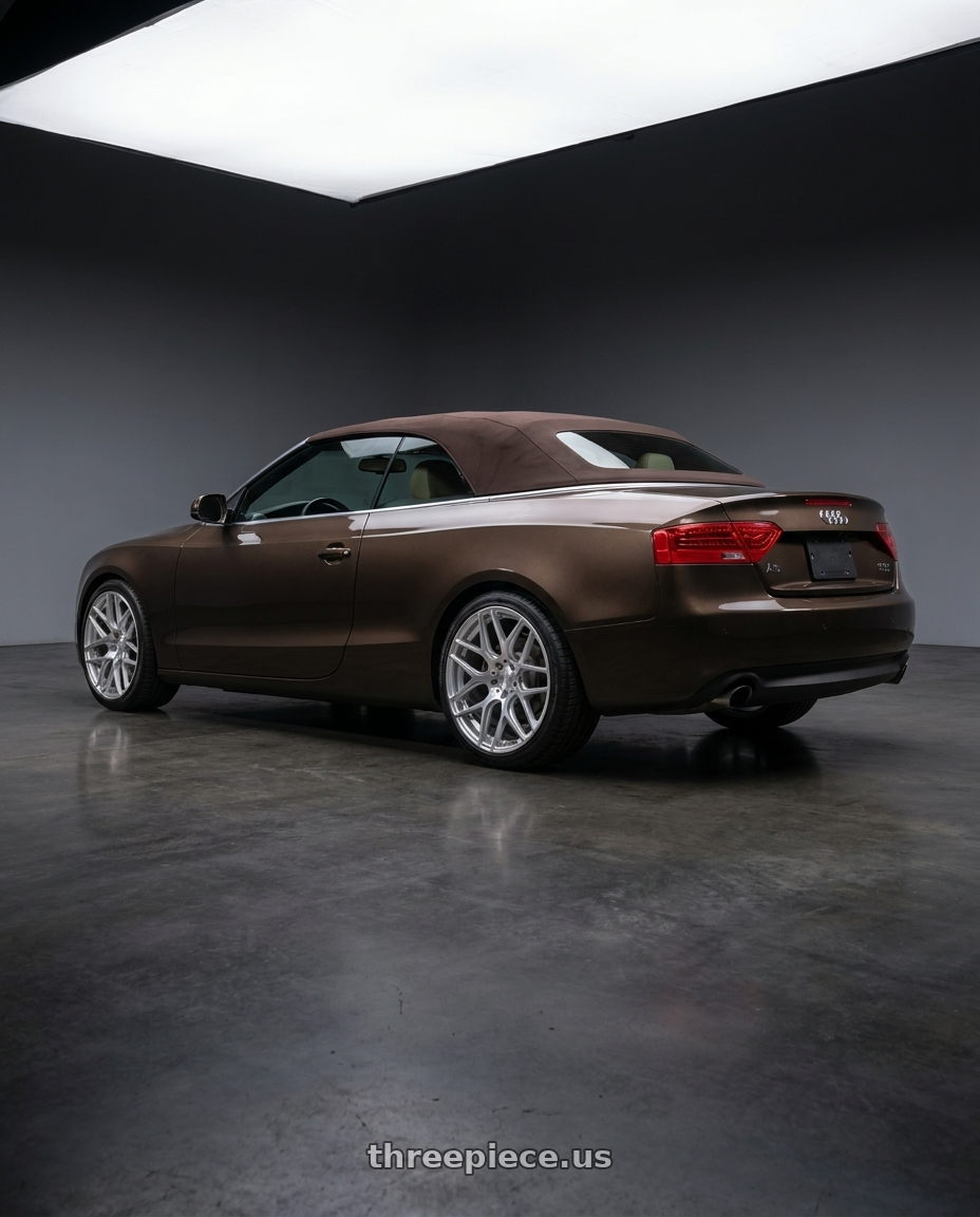 2013 Audi A5 cabriolet with MRR GF9 5x112 20x10  +25 Silver Machine Face wheels rear three quarter view square tires