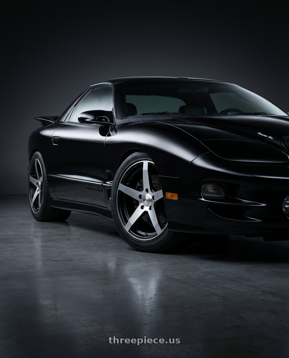 2007 Pontiac Trans Am WS6 with Focal 455U F-55 5x114.3 18x8 +40 Satin Black w/Diamond Cut Face wheels front three quarter view lowered stance