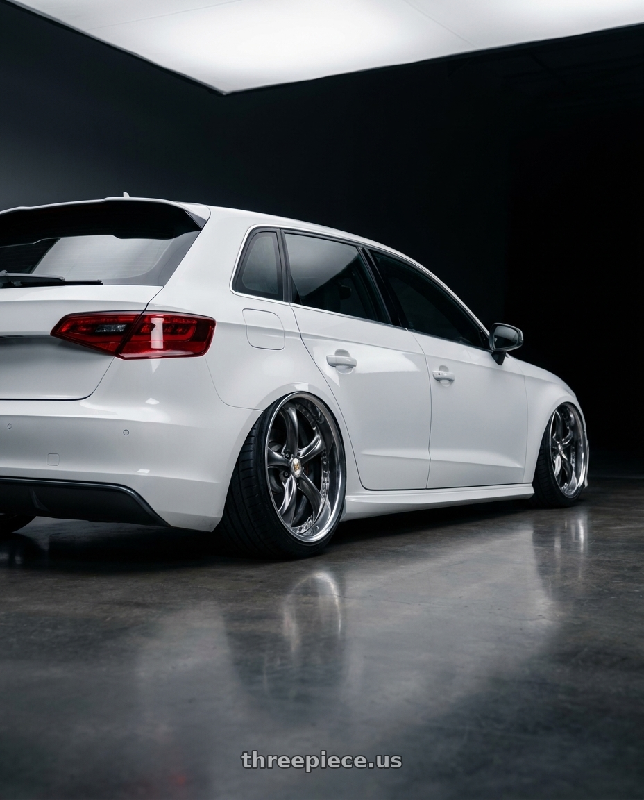 2016 Audi s3 with Work Wheels VS-KF 5X114.3 19x9.5+21 Brilliant Silver Black A Disk FULL REVERSE wheels rear three quarter view square tires