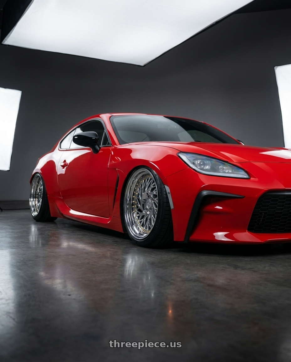 2024 Toyota GR86 with Aodhan DS03 5x114.3 18x9.5 +30 Vacuum Chrome w/Gold Rivets wheels