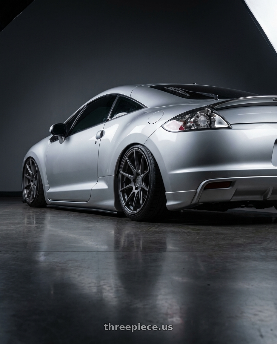 2010 Mitsubishi Eclipse with Aodhan AFF2 5x114.3 19x8.5+35 Matte Gray wheels rear three quarter view slight stretch tires