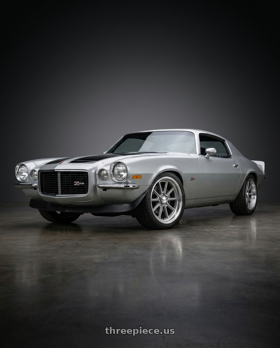 1972 Chevy Camaro Z28 RS with American Racing Vintage VN510 DRAFT 5X120.65 18X8 0 VINTAGE SILVER W/ DIAMOND CUT LIP wheels