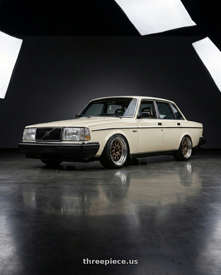 1989 Volvo 244 DL cream with Work Meister M1 3p 5x108 16x7.5+11 O Disk Titanium Gold wheels