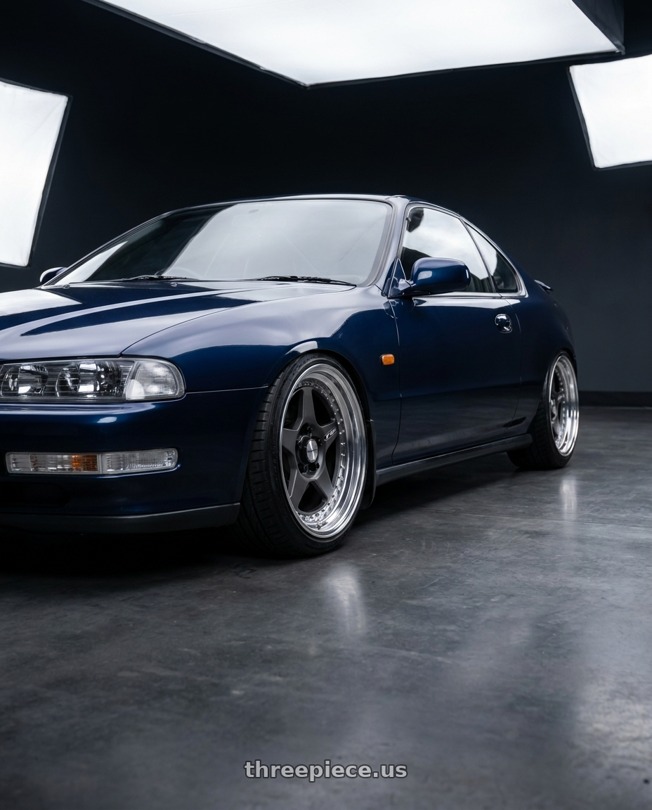 1993 Honda prelude VTEC navy with Work Meister Cr01 4x114.3 15x8+20 O Disk Matte Gunmetal wheels