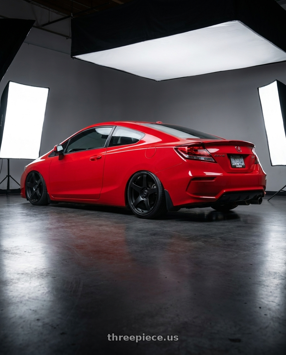 2011 Honda Civic Si with Ssr Gtv01 5x114.3 18x8.5+40  FLAT BLACK wheels rear three quarter view slight stretch tires
