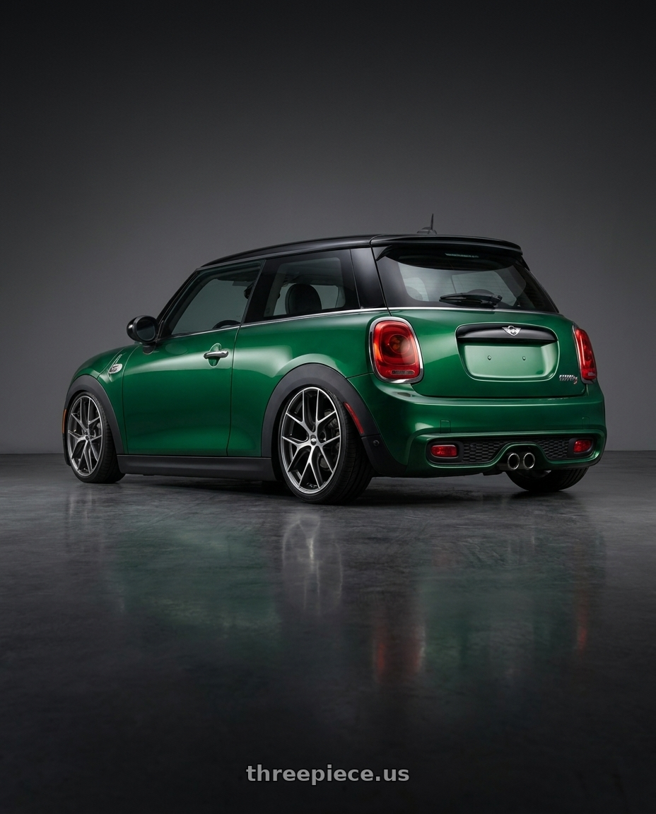 2018 Mini Cooper S with BBS CC-R 5x112 19x8.0+27 Graphite w/ Diamond Cut Face wheels rear three quarter view slight stretch tires