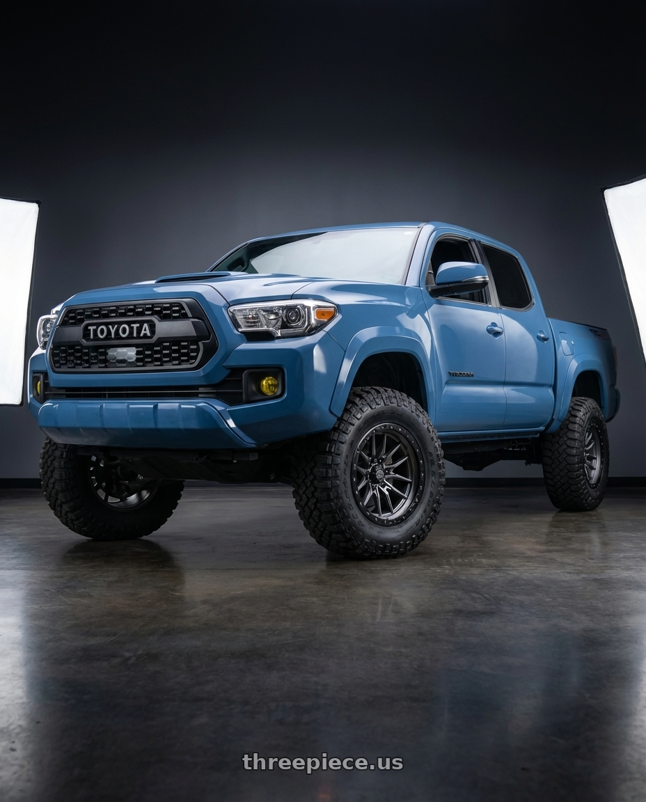 2019 Toyota Tacoma TRD Sport with LOCK OFFROAD KRAWLER 6x135 17x9 -12 Matte Grey W Matte Black Ring wheels