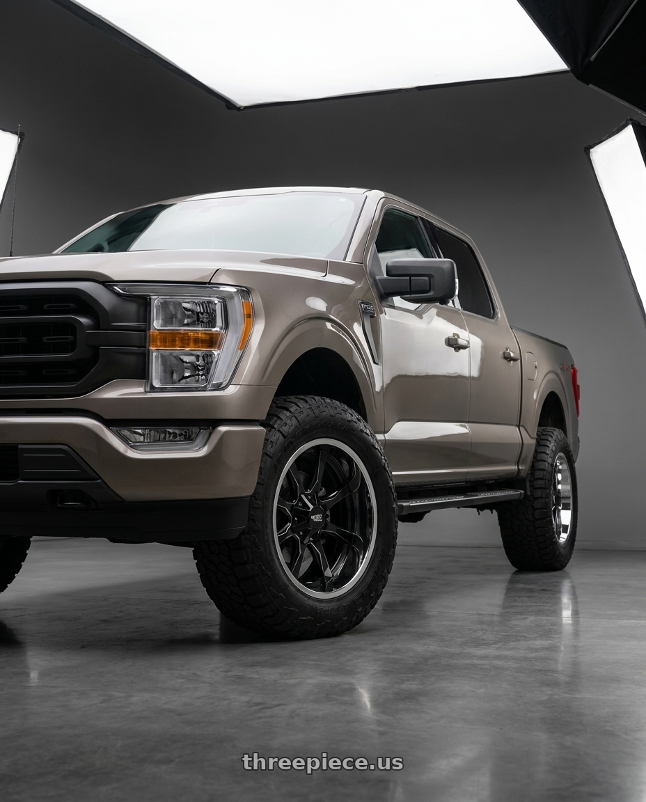 2013 Ford F-150 with Moto Metal MO201 6X135/6X139.7 20X12 -44 GLOSS BLACK MILLED CENTER CHROME LIP wheels