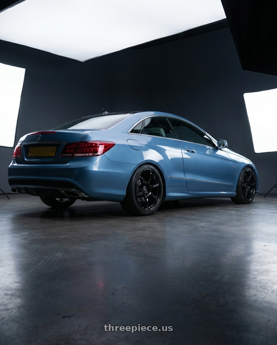 2014 Mercedes-Benz E-Class Coupe C207 with Advan RGIII 5x112 19x8.5+45 Gloss Black wheels rear three quarter view square tires