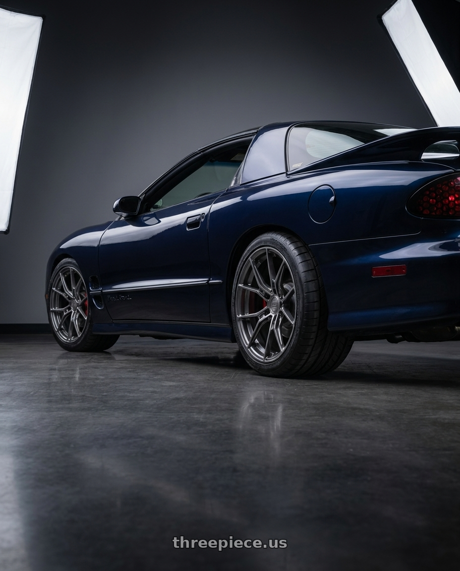 1999 pontiac firebird with E5 Wheels Daytona 5x120.65 19x10+30 TIU wheels rear three quarter view square tires