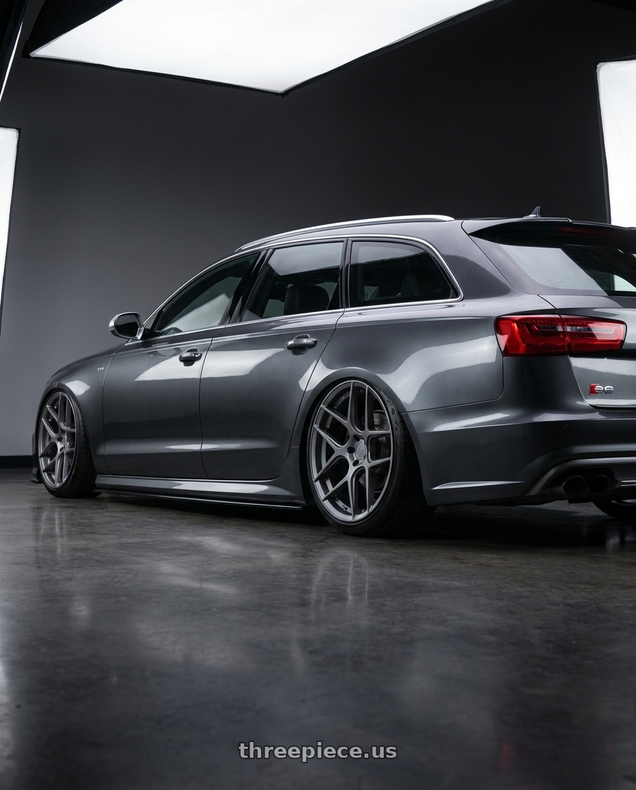 2016 Audi S6 C7 with Aodhan AFF2 5x112 20x9+30 Matte Gray wheels rear three quarter view slight stretch tires