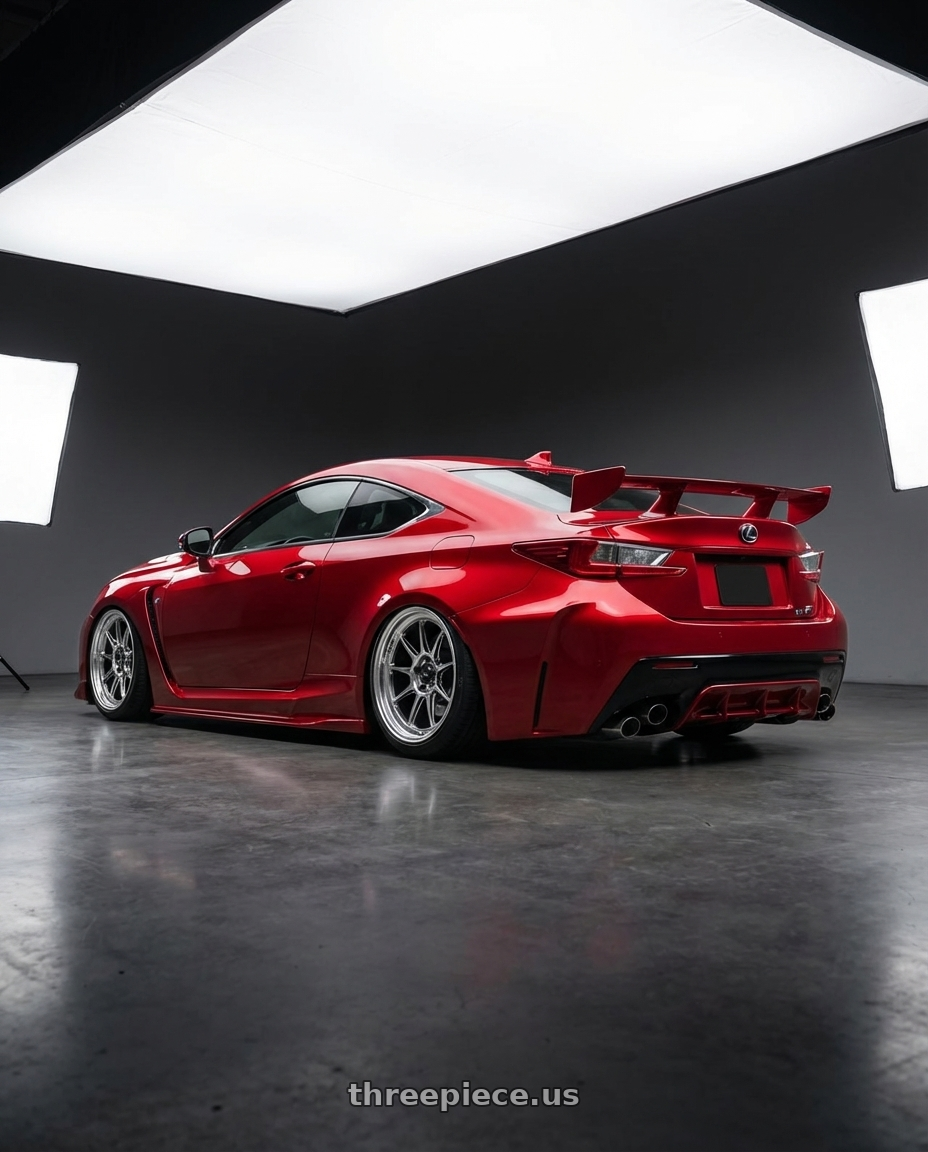 2018 Lexus RC F with Konig Countergram 5x114.3 19x11+18 Hyper Chrome / Machined Lip wheels rear three quarter view slight stretch tires