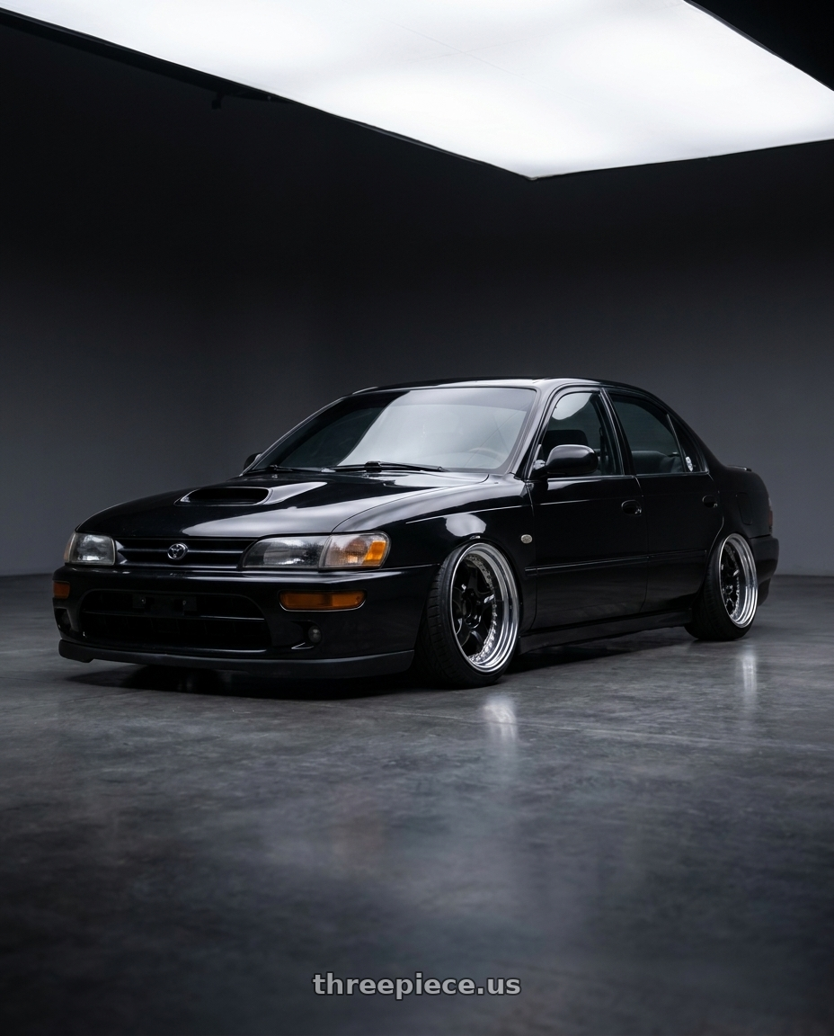 1993 Toyota Corolla  with Work Meister S1 3P 5x100 18x7+35 A Disk Black wheels