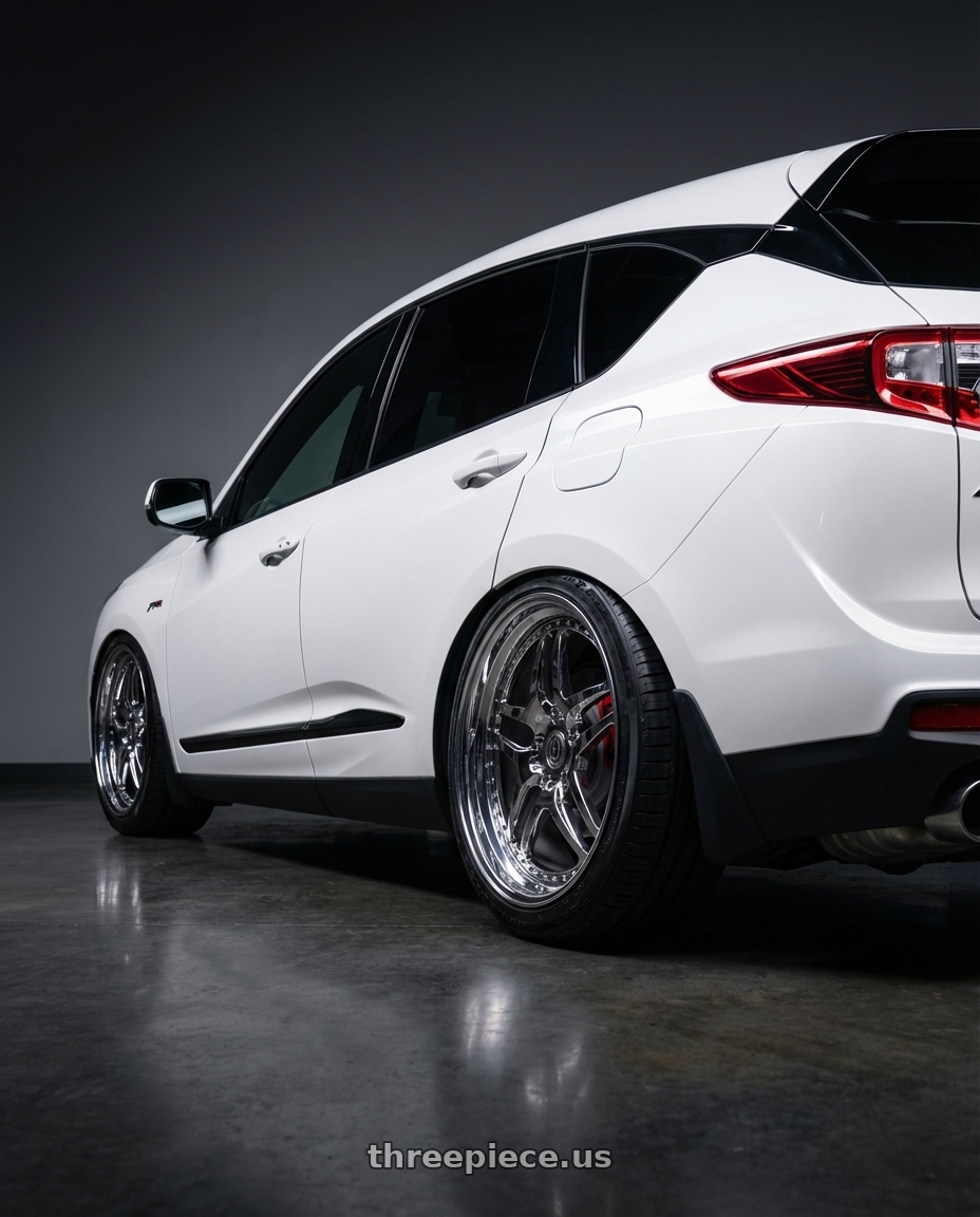 2022 Acura RDX WHITE with Heritage Wheel EBISU wheels rear three quarter view square tires