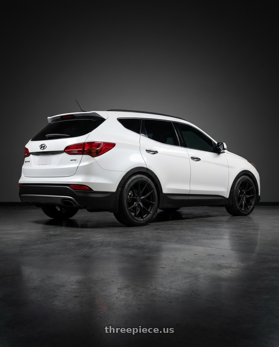 2013 hyundai santa fe with Aodhan AFF7 5x120 20x10.5+35 Matte Black wheels rear three quarter view square tires