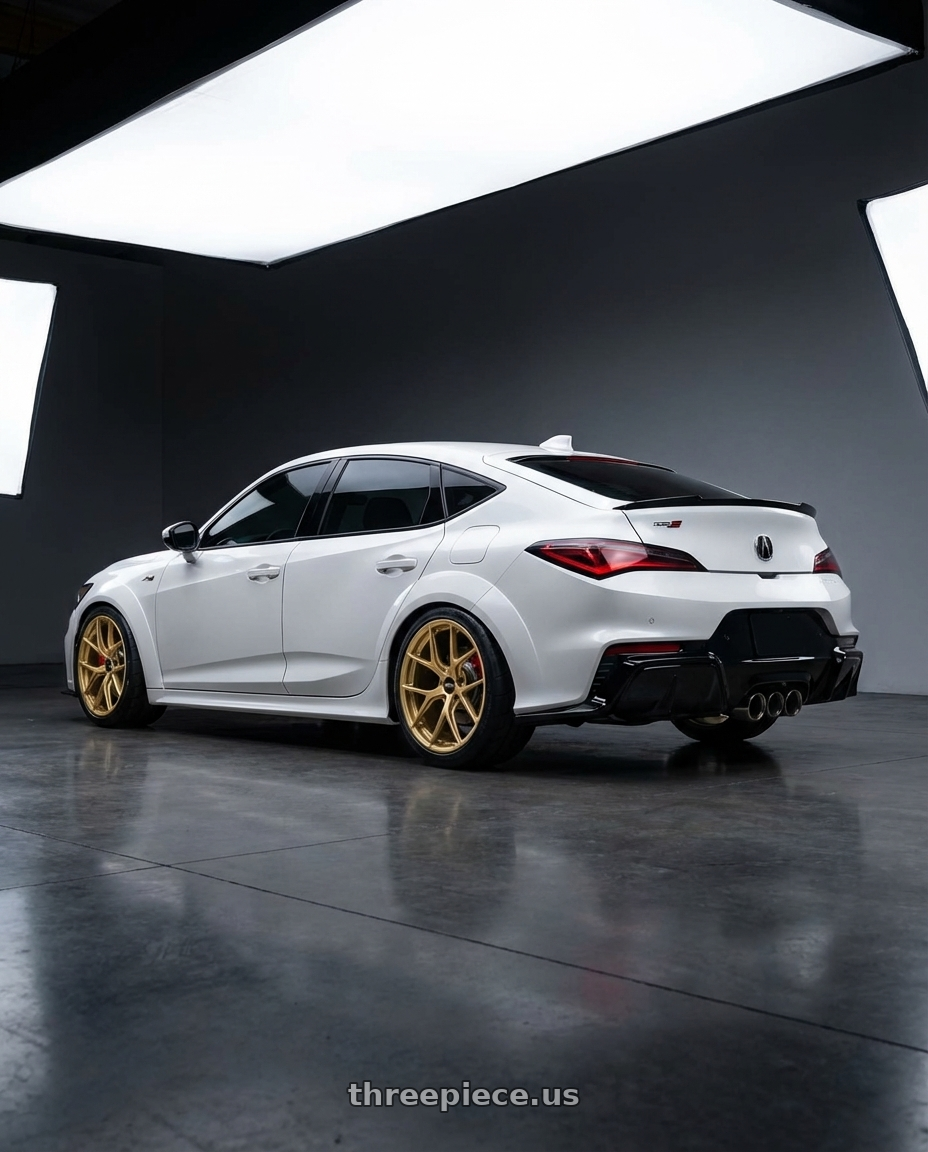 2024 Acura Integra Type S with BBS FI-R 5x120 19x9.5+22 Gold wheels rear three quarter view slight stretch tires