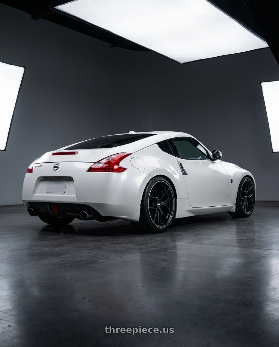 2019 Nissan 370Z with BBS CC-R 5x114.3 19x8.5+30 Satin Black wheels rear three quarter view square tires