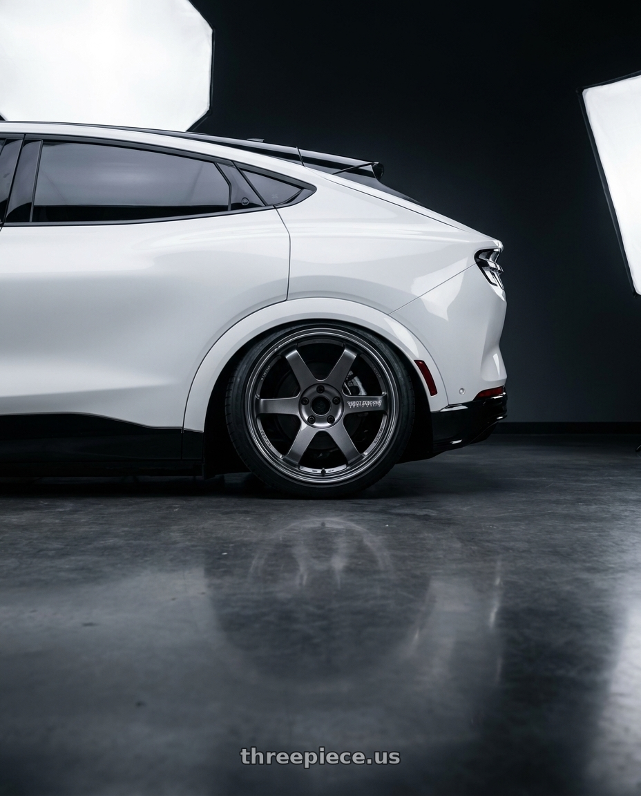 2022 Mustang Mach e with Volk Racing TE37 Ultra 5x114.3 20x9.5+28 wheels rear three quarter view square tires