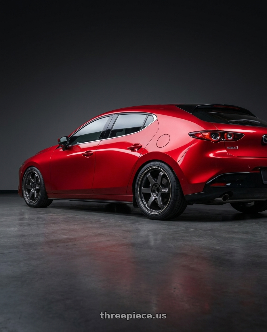 2025 Mazda 3 with Volk Racing TE37 Ultra 5x114.3 20x9.5+28 wheels rear three quarter view square tires