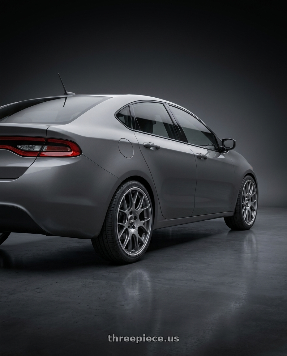 2015 dodge dart with BBS CH-R 5x114.3 20x8.5 +38 Satin Titanium Polished Rim Protector wheels rear three quarter view square tires