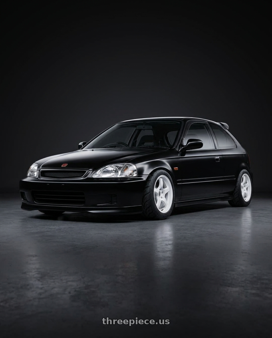 1997 Honda Civic with Gram Lights 57CR 4x100 15x8 +35 CERAMIC WHITE PEARL wheels